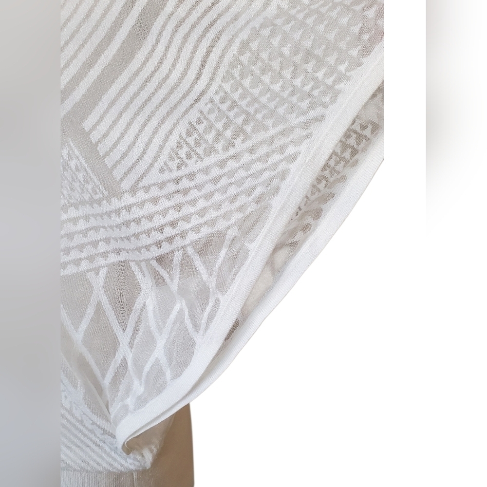 White House Black Market White Textured Sheer Blouson Top Dolman Sleeve Size L - Picture 4 of 10